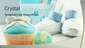  Presentation with baby shoes - PPT theme having baby carriage and photo album background and a light blue colored foreground
