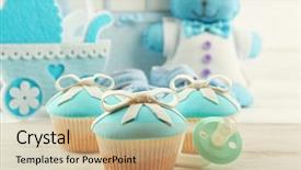  Presentation with baby shoes - PPT theme consisting of baby carriage and photo album background and a coral colored foreground