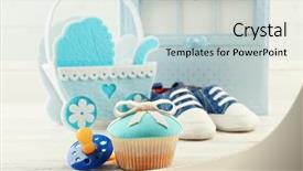 Presentation with baby shoes - Colorful theme enhanced with baby carriage and photo album backdrop and a lemonade colored foreground