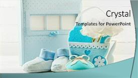  Presentation with baby shoes - Audience pleasing presentation design consisting of baby carriage and photo album backdrop and a white colored foreground
