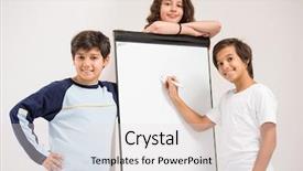  Presentation with kids space - PPT theme with baby clipart - group of kids holding white background and a light gray colored foreground