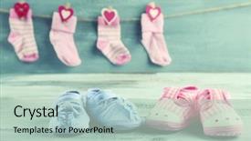  Presentation with baby shower baby shoes - Beautiful theme featuring pink baby shower - cute toddler shoes and socks backdrop and a soft green colored foreground
