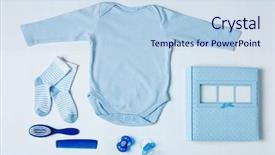  Presentation with baby clothes - Colorful PPT theme enhanced with baby clothes and accessories backdrop and a sky blue colored foreground