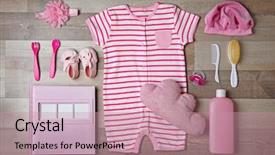  Presentation with baby clothes - Presentation featuring baby clothes and accessories background and a coral colored foreground