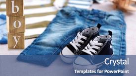  Presentation with baby clothes - Slides having baby clothes and stack background and a ocean colored foreground