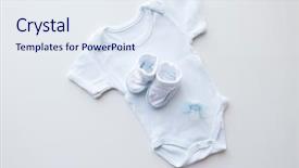  Presentation with baby clothes - Slide deck with baby clothes babyhood motherhood background and a sky blue colored foreground
