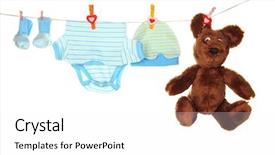  Presentation with baby clothes - PPT layouts with baby clothes hanging on clothesline background and a white colored foreground