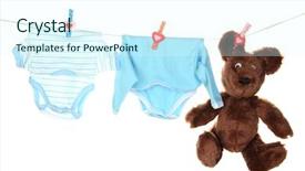  Presentation with baby clothes - Cool new PPT layouts with baby clothes hanging on clothesline isolated on white backdrop and a cool aqua colored foreground