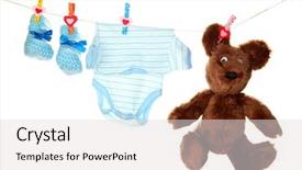  Presentation with baby clothes - PPT theme having baby clothes hanging on clothesline background and a light gray colored foreground