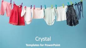  Presentation with clothes - PPT theme featuring baby clothes hanging background and a light blue colored foreground