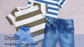  Presentation with baby clothes - Colorful PPT theme enhanced with baby clothes on fabric background backdrop and a teal colored foreground