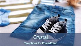  Presentation with baby clothes - Colorful slide deck enhanced with baby clothes on fabric background backdrop and a ocean colored foreground