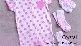  Presentation with baby clothes - PPT layouts enhanced with baby clothes on fabric background background and a lavender colored foreground