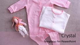  Presentation with baby clothes - PPT layouts featuring baby clothes on fabric background background and a coral colored foreground