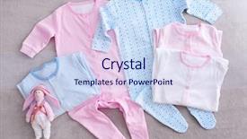  Presentation with baby clothes - Slides featuring baby clothes on fabric background background and a sky blue colored foreground