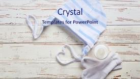  Presentation with baby clothes - Colorful theme enhanced with baby clothes on wooden background backdrop and a sky blue colored foreground