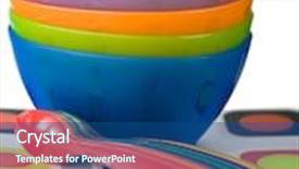  Presentation with baby color - Presentation theme featuring baby color plastic dishes background and a ocean colored foreground