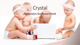  Presentation with babies - Slides with babies group looking at laptop background and a sky blue colored foreground
