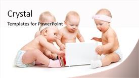  Presentation with babies - Colorful PPT theme enhanced with baby boy girl - curious babies group working backdrop and a sky blue colored foreground