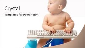  Presentation with sitting teddy bear isolated - Presentation design featuring typing while sitting on potty background and a white colored foreground