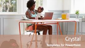  Presentation with woman child - Theme consisting of african american motehr - woman holding child using computer background and a coral colored foreground