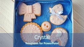  Presentation with cookies - PPT theme with baby cookies decorated with glaze background and a ocean colored foreground