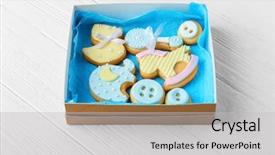  Presentation with cookies - PPT layouts enhanced with baby cookies decorated with glaze background and a light gray colored foreground