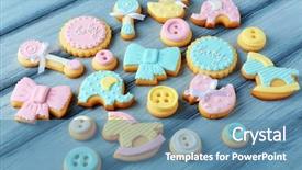  Presentation with cookies - Colorful presentation design enhanced with baby cookies decorated with glaze backdrop and a teal colored foreground