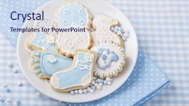  Presentation with white plate - Cool new slides with showers flowers - baby cookies on a white backdrop and a sky blue colored foreground