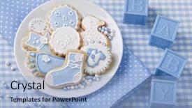  Presentation with babyshower - Slides having baby cookies on a white background and a light blue colored foreground