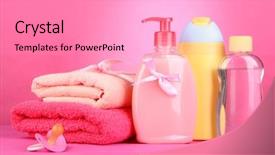  Presentation with cosmetics - Slides having baby cosmetics and towels background and a coral colored foreground