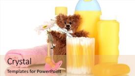  Presentation with cosmetics - PPT theme with baby cosmetics isolated on white background and a yellow colored foreground