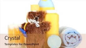  Presentation with cosmetics - Presentation theme with baby cosmetics isolated on white background and a  colored foreground