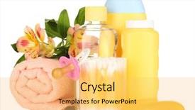  Presentation with cosmetics - Presentation having baby cosmetics isolated on white background and a  colored foreground