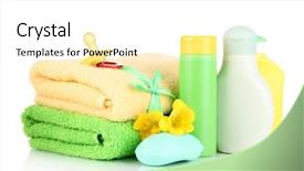  Presentation with cosmetics - Slide set with baby cosmetics soap and towels background and a white colored foreground