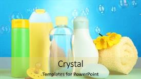  Presentation with cosmetics - Slide deck with baby cosmetics towel and soap background and a yellow colored foreground