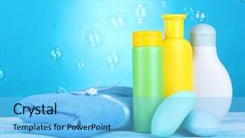  Presentation with cosmetics - Amazing presentation design having baby cosmetics towel and soap backdrop and a light blue colored foreground
