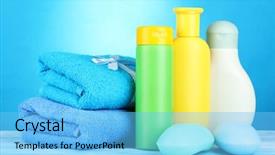  Presentation with cosmetics - Presentation theme having baby cosmetics towels and soap background and a  colored foreground