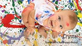  Presentation with painting walls paint roller - Amazing slide set having baby covered in bright paint backdrop and a coral colored foreground