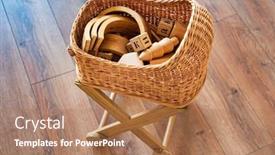  Presentation with rustic wood wooden frame - Colorful theme enhanced with baby-cradle-with-wooden-toys backdrop and a coral colored foreground