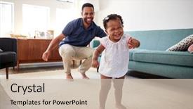  Presentation with lounge - Slide deck with baby daughter dancing with father background and a soft green colored foreground