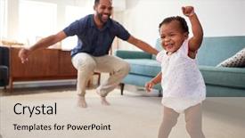  Presentation with lounge - Colorful PPT theme enhanced with baby daughter dancing with father backdrop and a soft green colored foreground