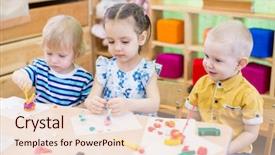  Presentation with kindergarten - Colorful slide deck enhanced with baby day care - kids learning arts and crafts backdrop and a lemonade colored foreground