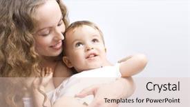  Presentation with child care - Colorful PPT theme enhanced with baby day care - portrait of mother and child backdrop and a lemonade colored foreground