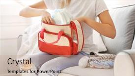  Presentation with baby diapers - PPT theme having baby diapers - woman packing her bag background and a coral colored foreground