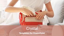  Presentation with mother and child health care - PPT theme enhanced with baby diapers - woman packing her bag background and a coral colored foreground