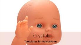  Presentation with baby toy - PPT layouts consisting of baby-doll-toy-head background and a coral colored foreground