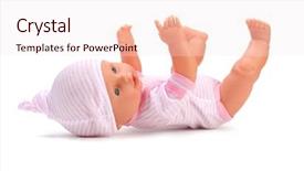  Presentation with baby toy - PPT theme enhanced with baby doll toy on white background and a sky blue colored foreground