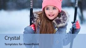  Presentation with baby fashion - Colorful presentation theme enhanced with baby fashion - charming little girl on swing backdrop and a light blue colored foreground