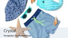  Presentation with baby fashion - Colorful PPT theme enhanced with baby fashion - summer accessories on white background backdrop and a light blue colored foreground